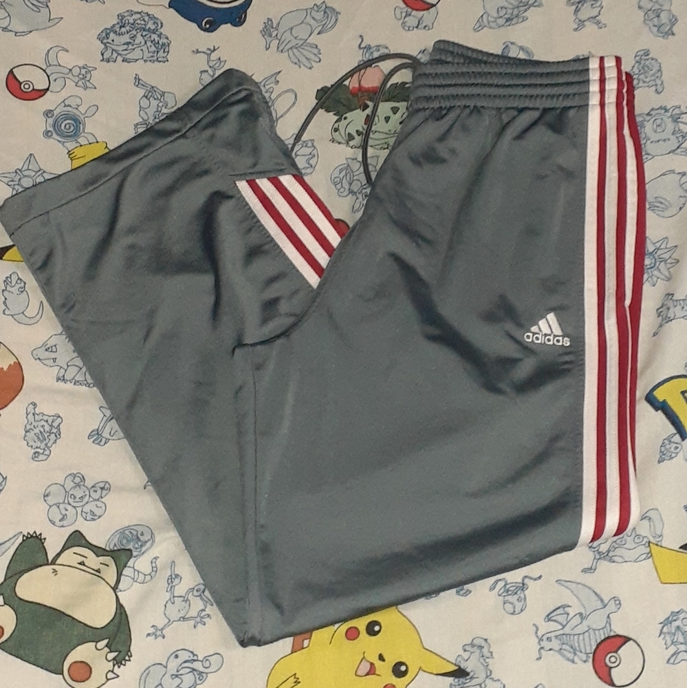 Adidas Gray Red White 3 Stripes Track Pants Vintage Y2K